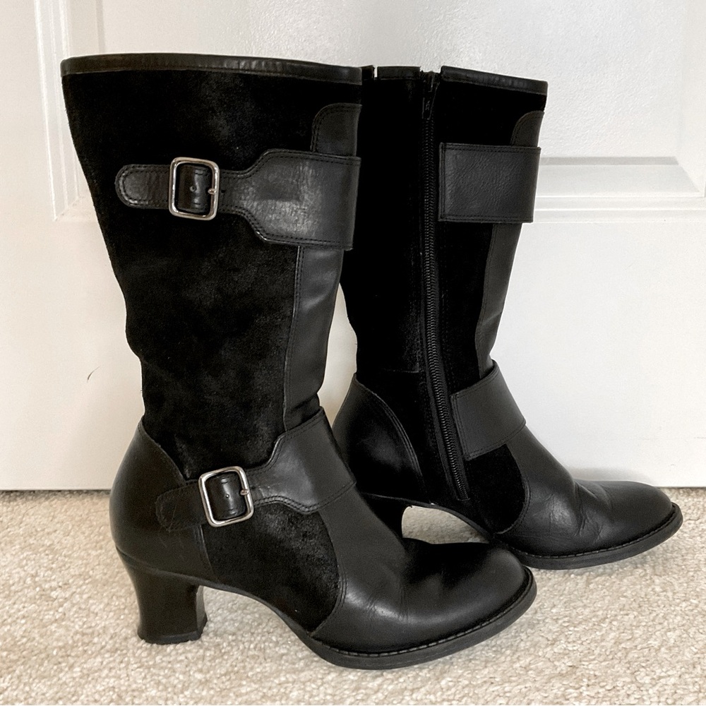 Black Nurture Mid-Calf Buckle Heeled Salem Boot (6.5)
